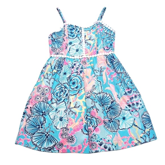 Lilly Pulitzer Mini Haylan Dress Girls Sz 10 Bali Blue Once Upon a Tide NEW NWT - Picture 2 of 16